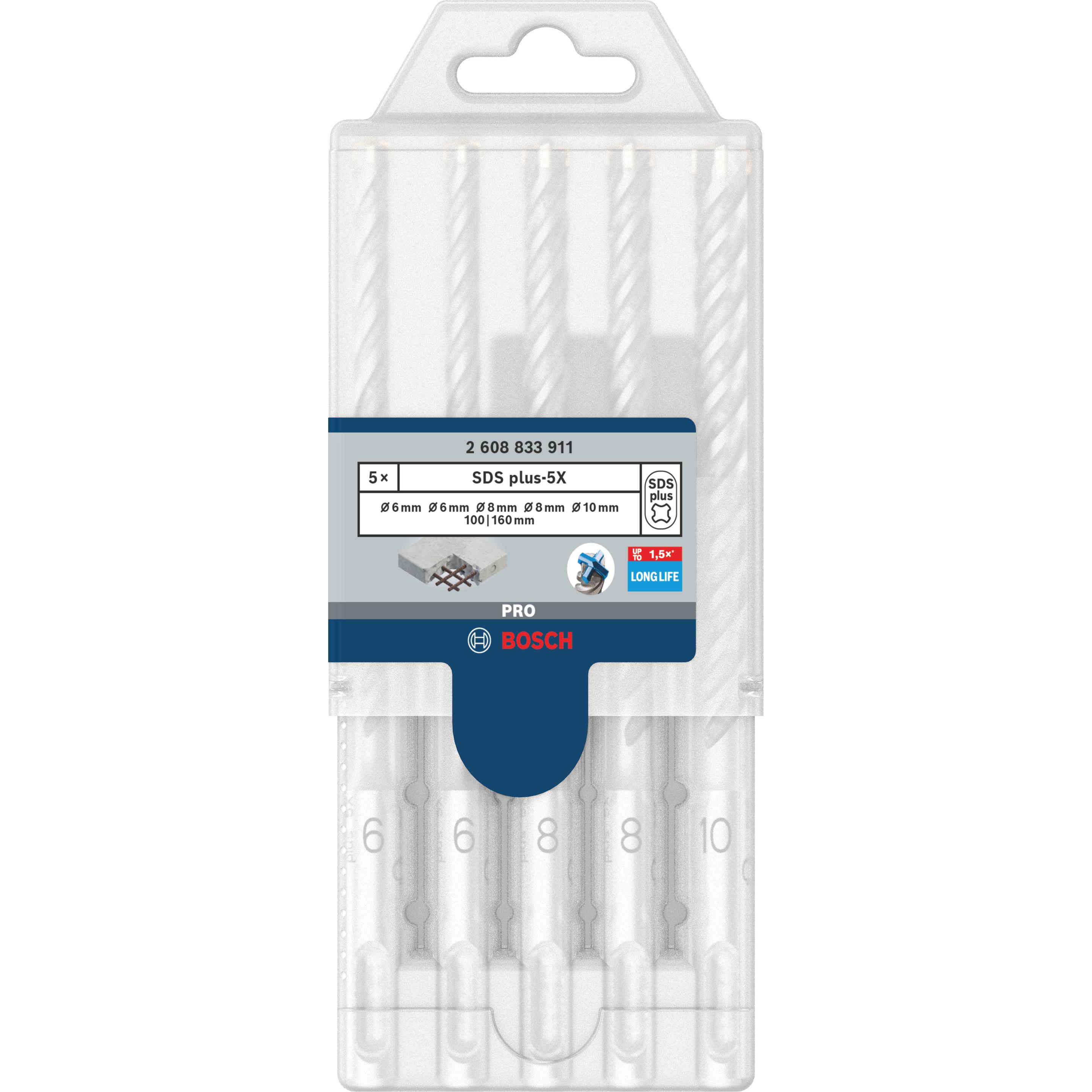 Thumbnail - Bosch Zubehör, Bohrereinsatz, PRO SDS plus-5X Hammerbohrer-Set, 6/6/8/8/10 mm, 5-tlg. (6, 8, 10 mm)