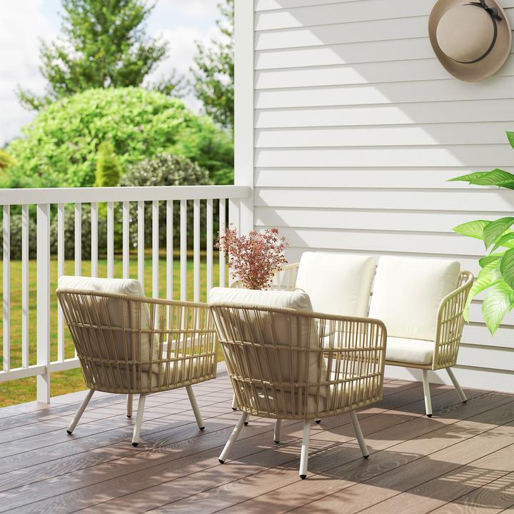 Actual product image Outsunny Rattan Gartenmöbel-Set Stahl, PE-Rattan Khaki