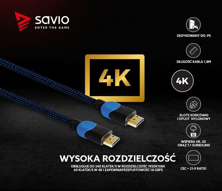 Actual product image Savio GCL-02 HDMI Cable HDMI Type A (Standard) (1.80 m)