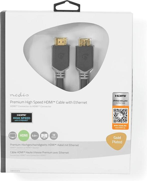Actual product image Nedis Premium High Speed HDMI ™ Cable with Ethernet | HDMI™ Plug | HDMI™ Plug | 4K@60Hz | 18 (5 m, HDMI, 2.0b)