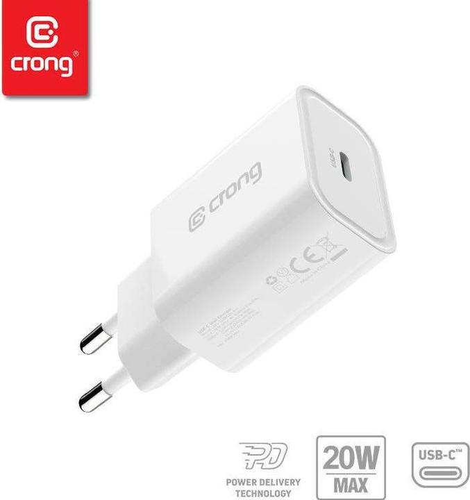 Actual product image Crong Travel Charger 1 x USB-C 3 A (CRG-TUSBC20-WHI) (20 W, 1 portion)