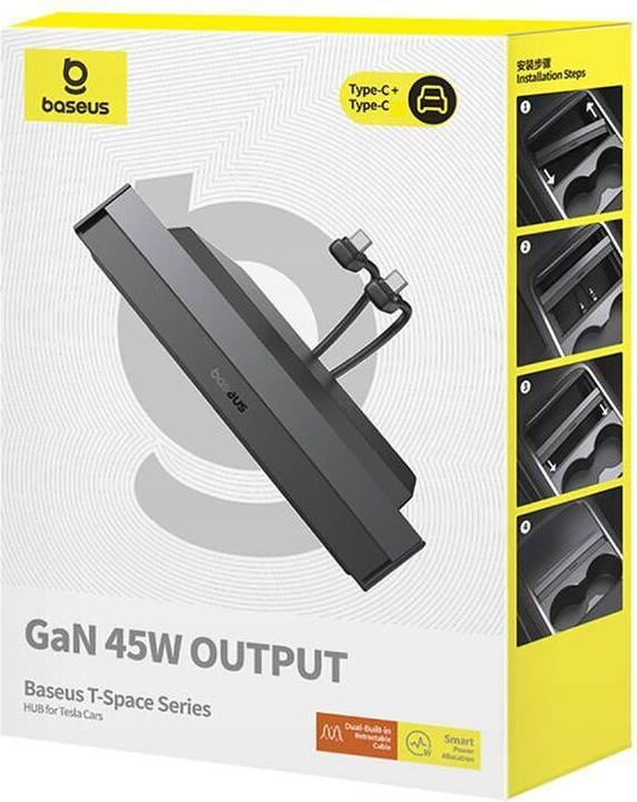 Immagine prodotto Baseus Hub T-Space con cavi da USB-C a lightning per auto Tesla (nero) (USB-C, 4 porte)