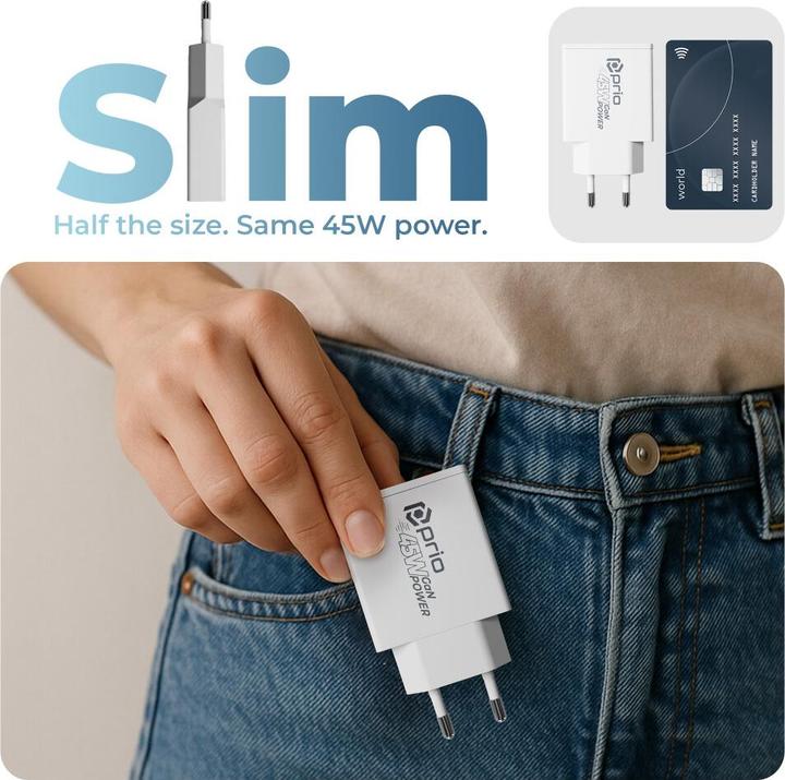 Productafbeelding prio 45W GaN Power Charger PD PPS (USB C) + QC 3.0 (USB A) weiss (45 W, 2 ports)