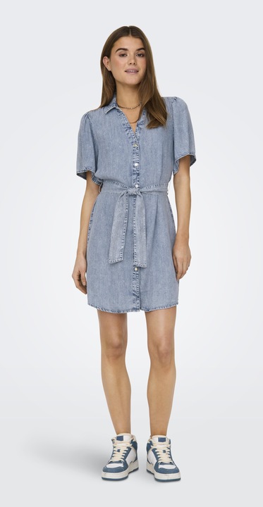 Produktbild Only Normal geschnitten Hemdkragen Kastige Ärmel Kurzes Kleid Jeanskleid (XL)
