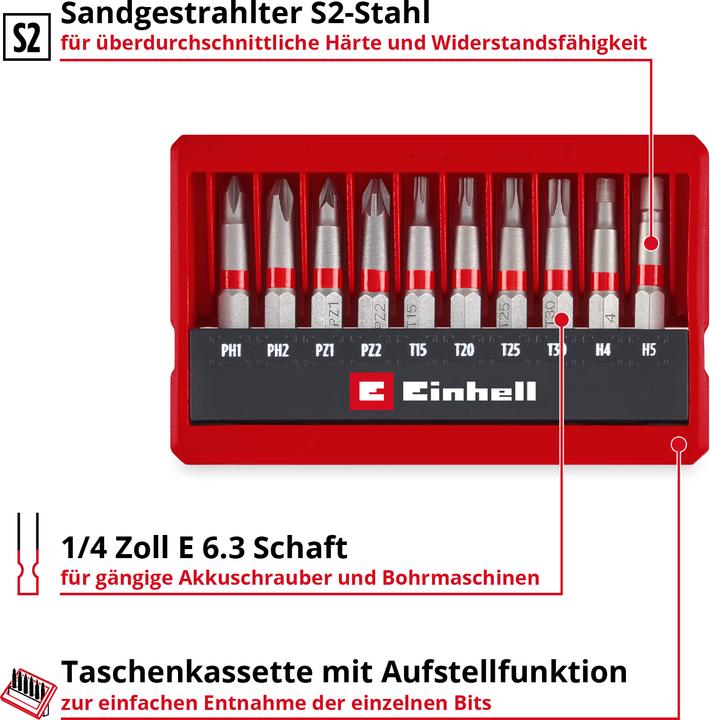 Productafbeelding Einhell Bit Taschenbox 10tlg 118643 Bit-Set TORX, PH, PZ, Innen-Sechskant (Inbus)