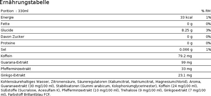 Nährwerte und Zutaten Roon Gaming Power Liquid Ghost (24x)