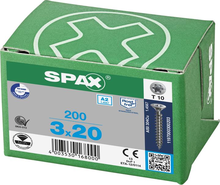 Immagine prodotto Spax Pastiglie Freno A2 Testa Svasata T-Star Plus T10 Completamente Filettate (200 Viti per pezzo)