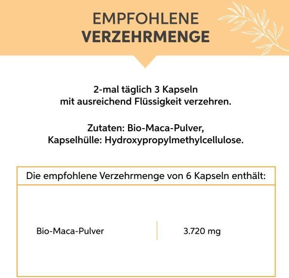 Nährwerte und Zutaten Eltabia Bio Maca Kapseln 200 (200 Stück, Kapseln)