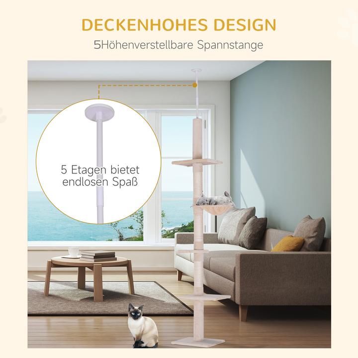 Image du produit PawHut Arbre à chat à hauteur de plafond (260 cm, Beige)