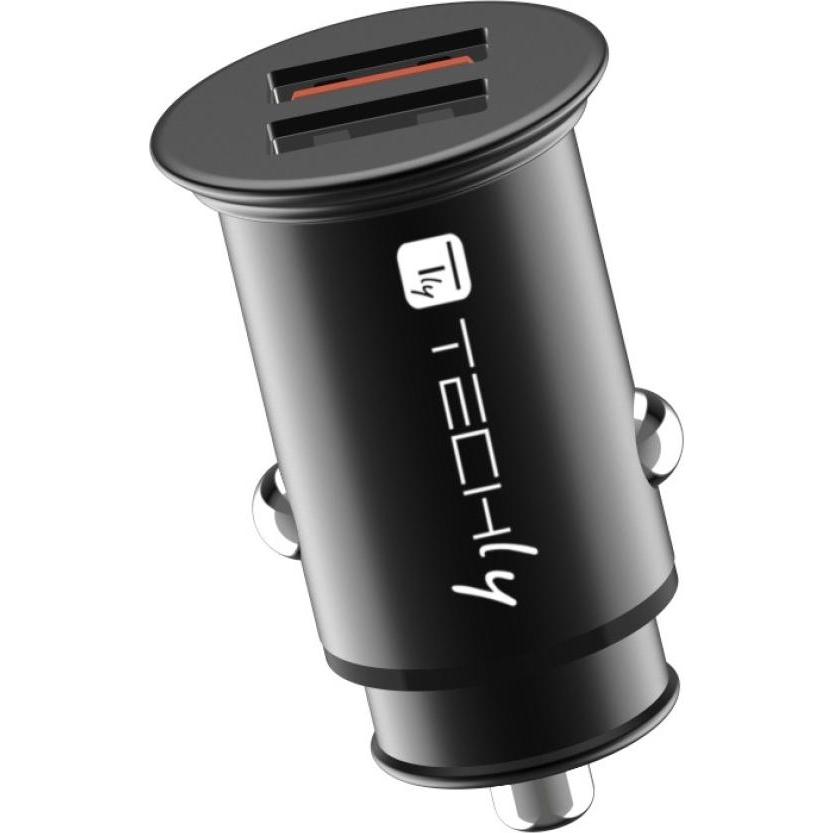 Thumbnail - Techly Mini Car Charger 2 Ports USB-A, Auto Adapter, Schwarz