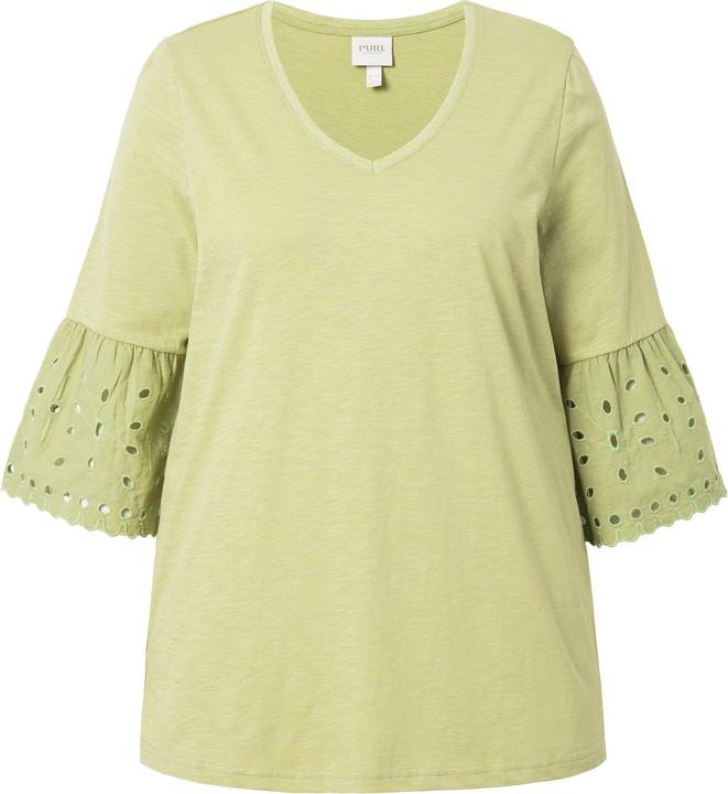 Image du produit Ulla Popken T-shirt, manches à volants en dentelle, col en V, coton bio (46, 48)