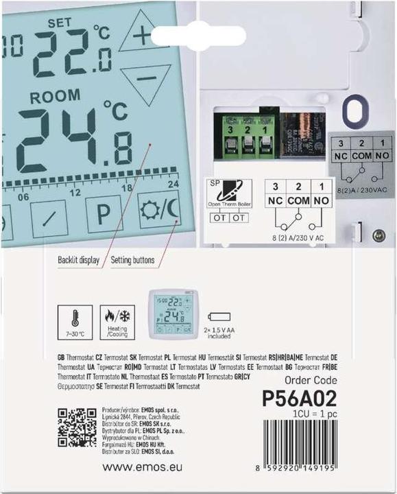 Actual product image Emos OpenTherm Raumthermostat P56A02, programmierbar, verkabelt