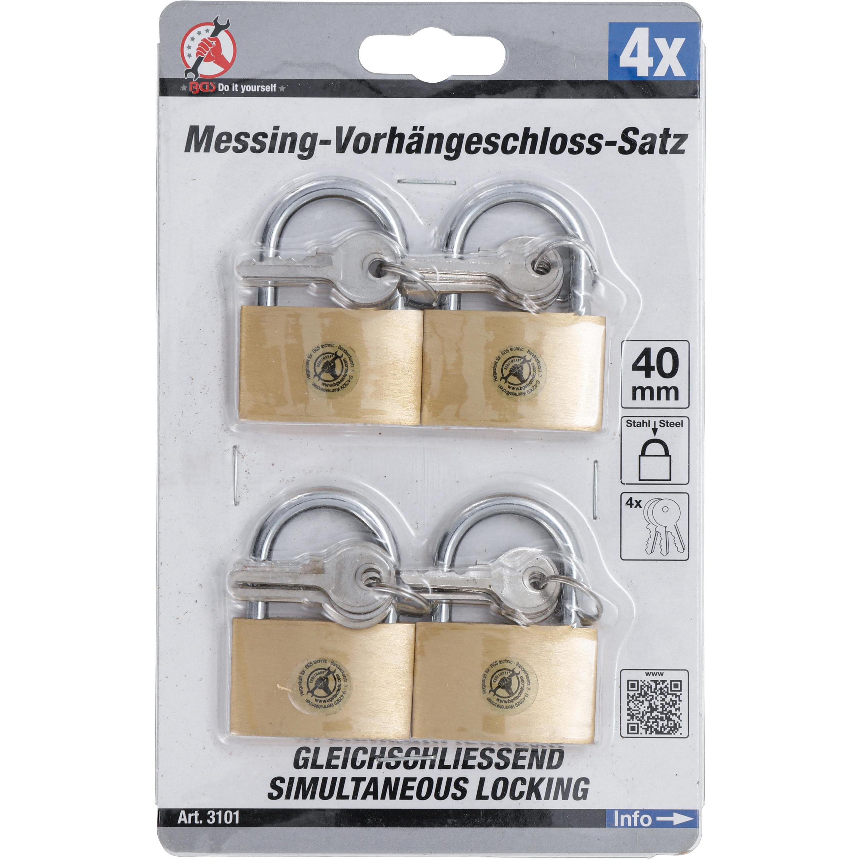 Thumbnail - BGS, Vorhängeschloss, Messing-Vorhängeschloss-Satz gleichschliessend 40 mm 4-tlg.