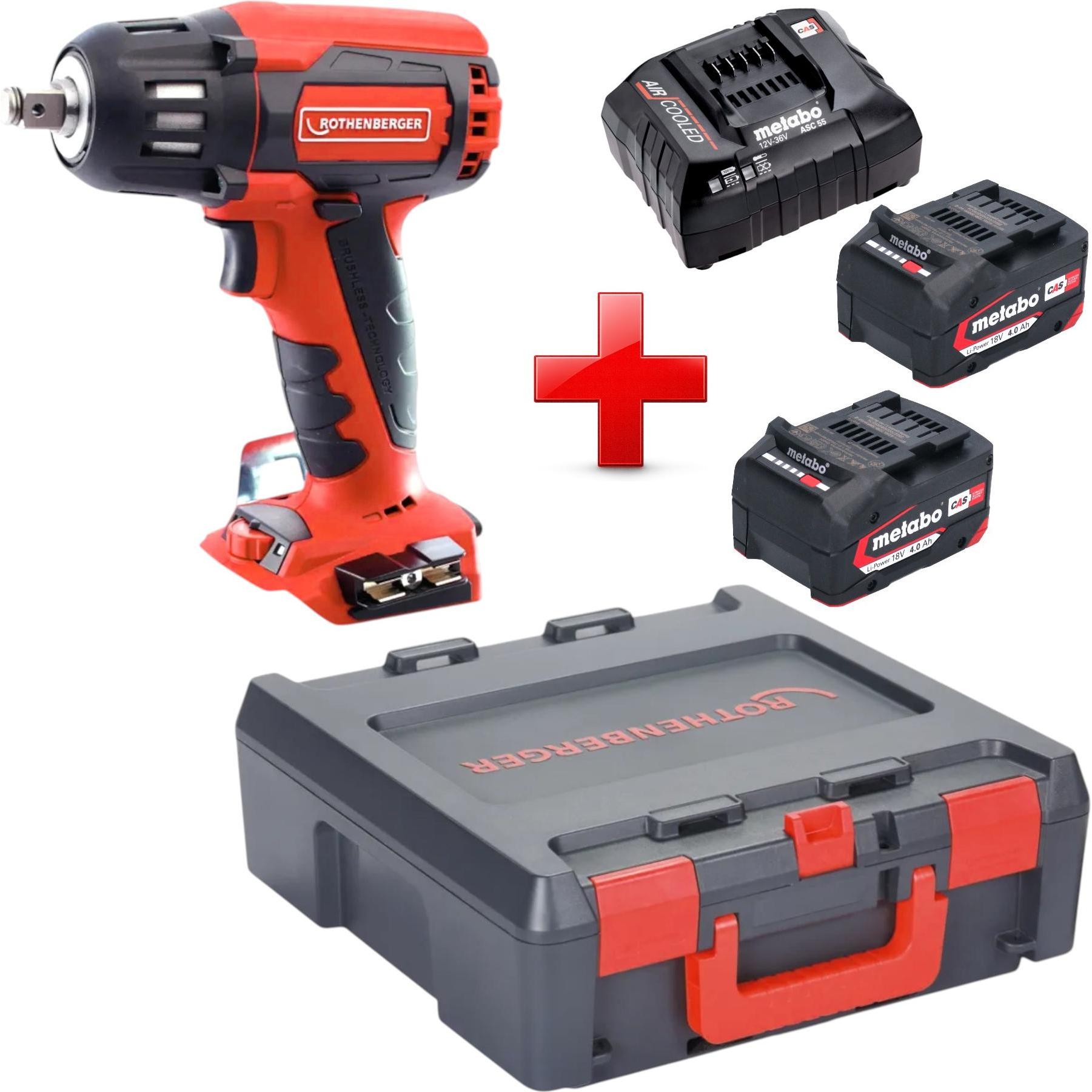 Rothenberger, Trapano + Avvitatore a batteria, RO ID400 Akku Schlagschrauber 18 V 400 Nm Brushless + 2x Akku 4,0 Ah + Ladegerät +