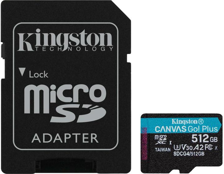 Kingston Card Canvas Go Plus MicroSD +ADP 512GB (512 Go, microSDXC, U3, UHS-I)