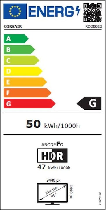 Energie-Label Corsair Xeneon Flex 45WQHD240 (3440 x 1440 Pixel, 45")