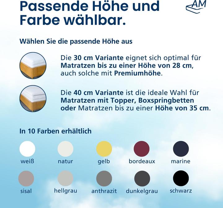 Image du produit AM Qualitätsmatratzen Premium Spannbettlaken für Matratze, Baumwolle (200gsm) (160 x 190 cm)