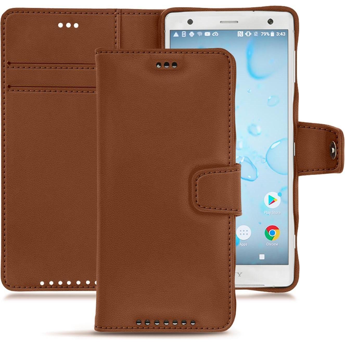 Noreve Lederschutzhülle Wallet (Sony Xperia XZ2), Smartphone Hülle, Braun