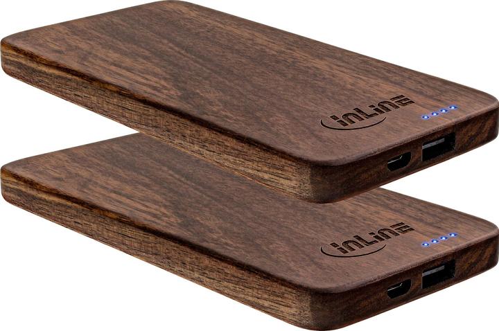 Image du produit InLine 2 ® woodplate, banque d'alimentation USB 5.000mAh, avec affichage LED, bois véritable, noyer (5000 mAh, 18.50 Wh)
