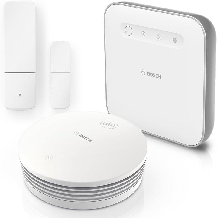 Immagine prodotto Bosch Hausgeräte Kit avvio sicurezza casa intelligente con rilevatore fumo e sensore porte/finestre, controllo app