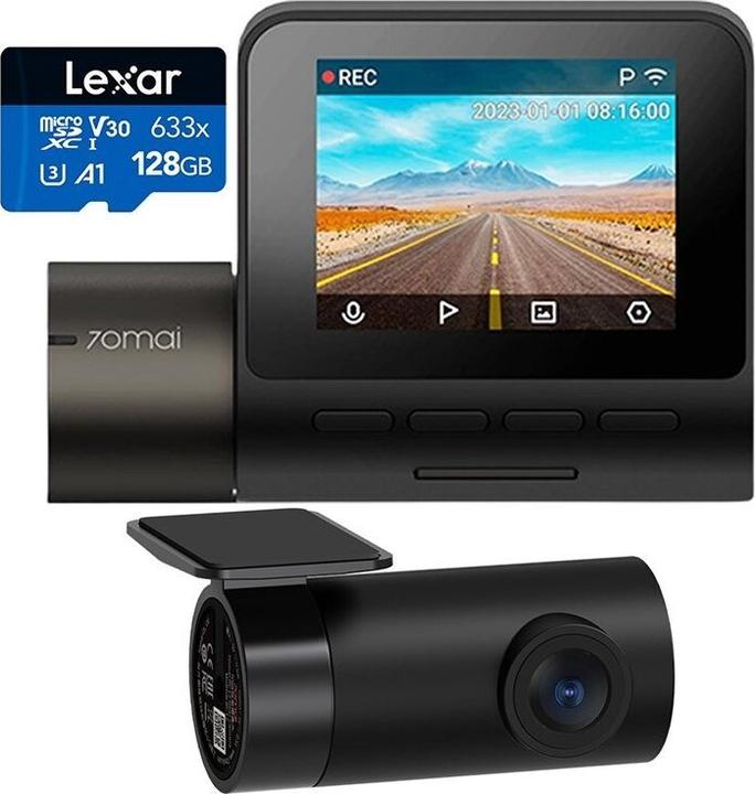 70mai Videoregistratore A200 HDR + fotocamera tylna RC11 + karta Lexar 128GB (Full HD)