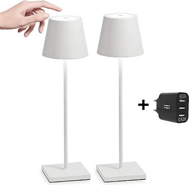 Produktbild Zafferano Dubbele Kit mit 2 tragbaren Lampen und Dual-USB-Lader, dimmbar, IP54, kontaktloses Laden