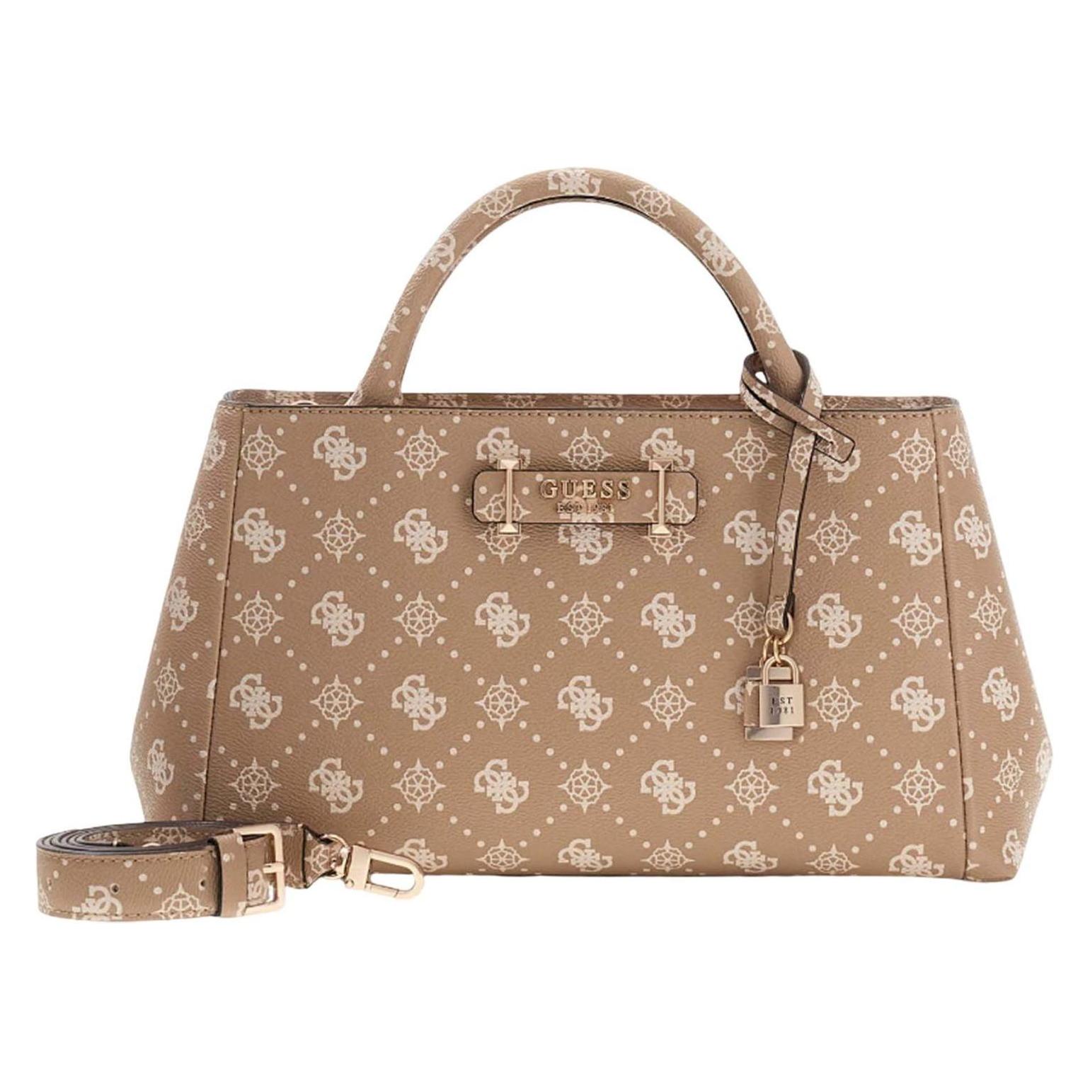 Guess, Damen, Handtasche, Carrie Logo Girlfriend Satchel, Beige