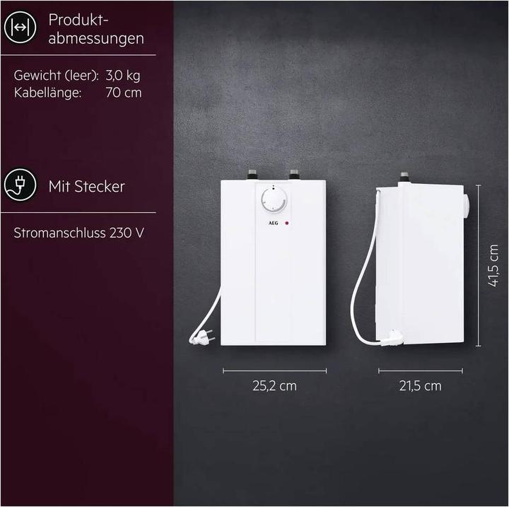 Produktbild AEG Haustechnik druckloser Kleinspeicher Huz 5 Basis, Untertischboiler 5 Liter Niederdruck, mit Stecker