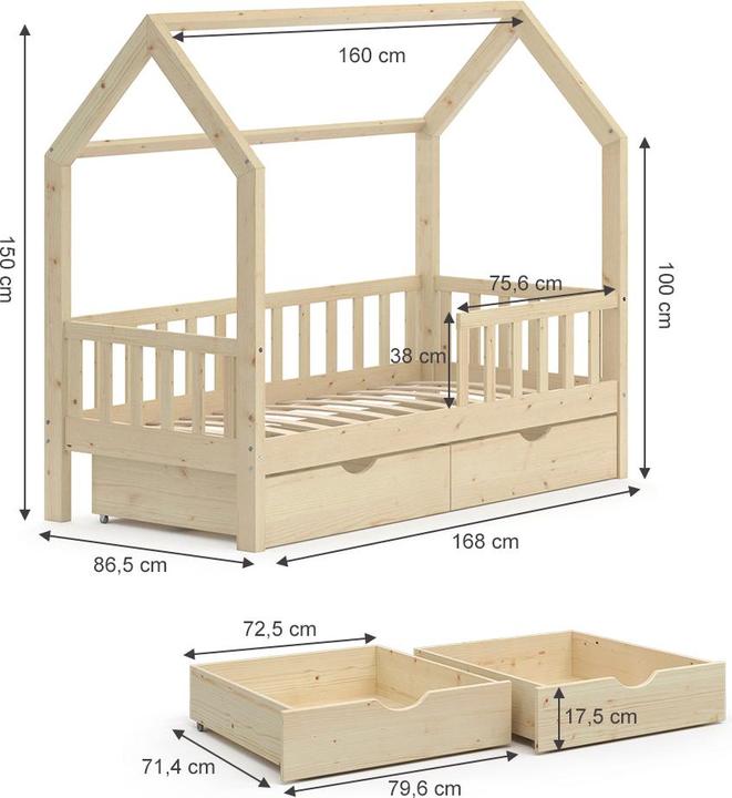 Produktbild VitaliSpa Wiki mit Schubladen und Matratze (80 x 160 cm)