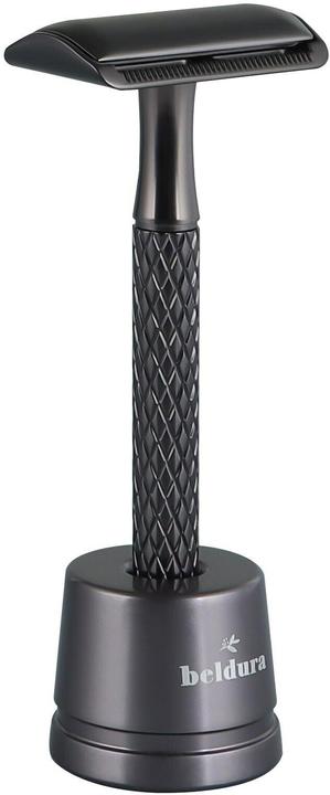 Beldura Matte Black Straight Razor with Stand