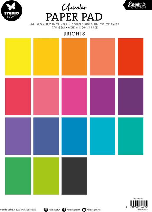 Actual product image art by marlene Unicolor Paper Pad "Brights Tones" 36 Sheets Essentials (170 g/m²)