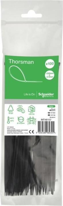 Schneider Electric Fascetta Thorsman - Nero - 2,5 x 200 IMT46157 (Nastro per nodi, 200 mm, 1 pz.)