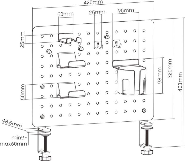 Actual product image Value Pegboard for gamers, clamp mount
