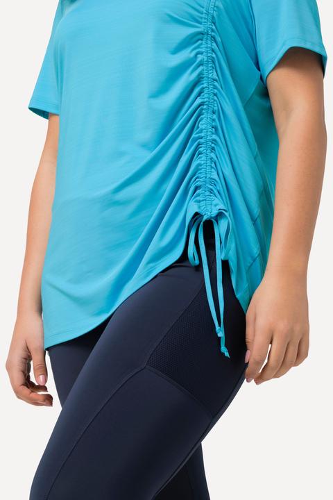 Image du produit Ulla Popken T-shirt technique à manches courtes et col V. Ligne A et ruban à fronces (50, 52)
