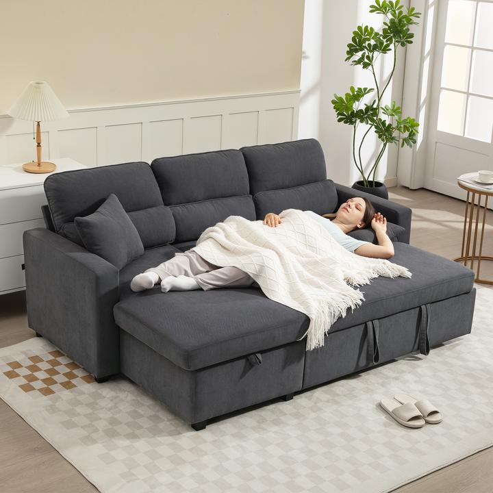 Image du produit Homcom Sofa mit Schlaffunktion Polyester, Stahl Dunkelgrau (Canapé d’angle)