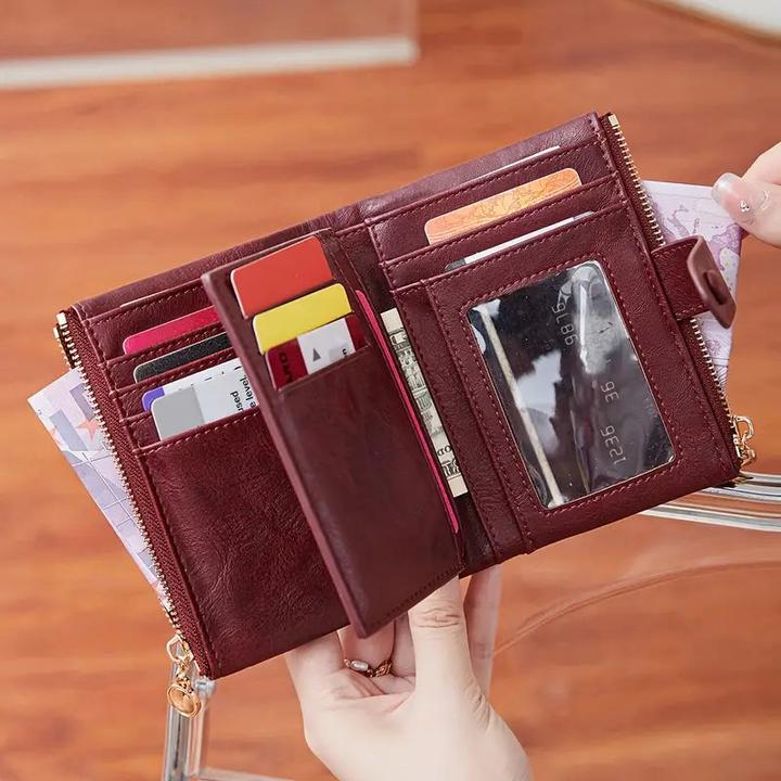 Actual product image Only-Bags.Store Retro-Brieftasche mit Knopfverschluss, mehreren Kartenfächern, RFID-Blockierung, dreifach