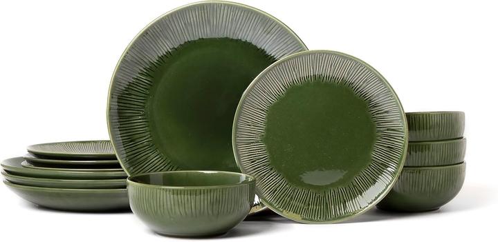 Mikasa Jardin 12-Piece Stoneware Dinner Set, Green (12 pcs.)