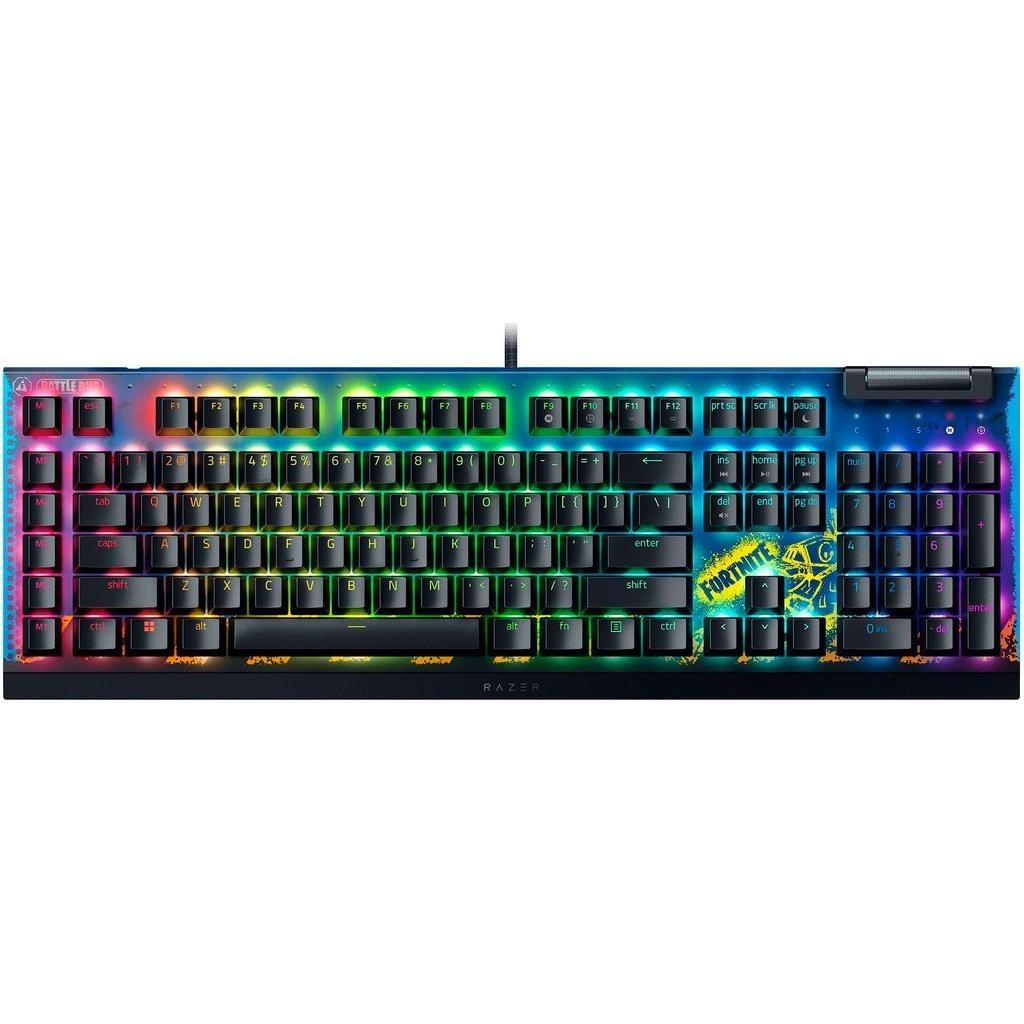 Razer BlackWidow V4 X - Fortnite Edition Mechanische Gaming-Tastatur mit RGB (Yellow Switches, 6 eig