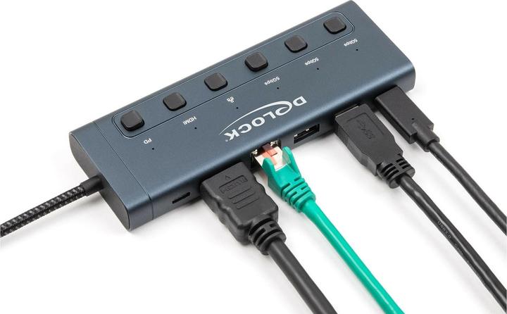 Actual product image Delock USB Type-C Dockingstation 4K - HDMI / USB / Gigabit LAN / PD 3.0 90 W mit Schalter (USB-C, 6 ports)