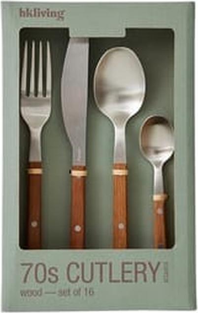 HK Living 70/u0027s KCU0013 bestekset hout 16-delig (KCU0013) (16 pz., Set di posate)