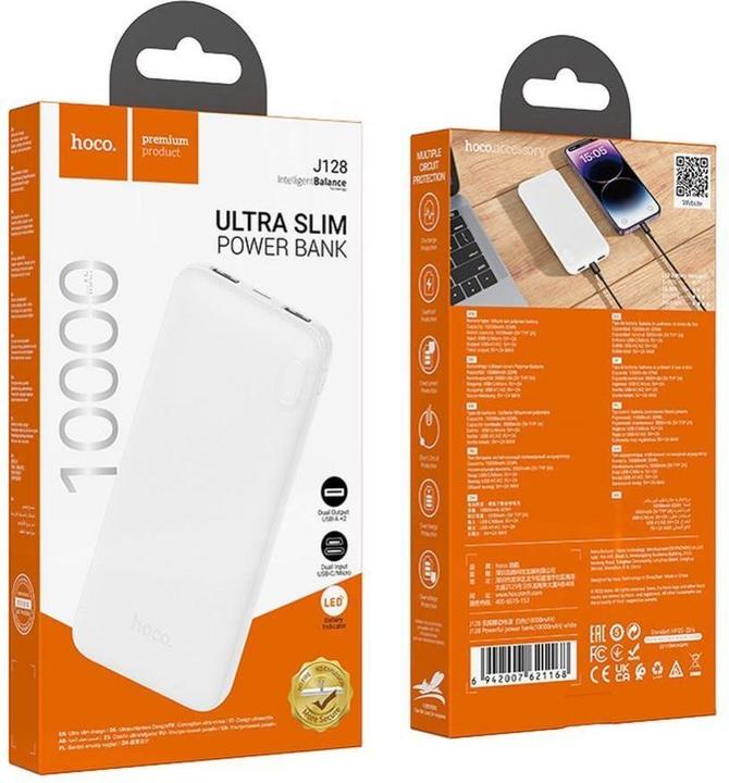 Actual product image Hoco Power bank powerbank 10000 mAh 2A J128 white (10000 mAh, 32 Wh)
