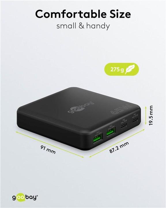 Produktbild Goobay USB-C PD GaN Multiport-Tischladegerät 65 W schwarz (65 W, 4 Ports)
