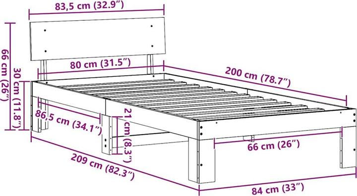 Actual product image vidaXL Bedstead (80 x 200 cm)