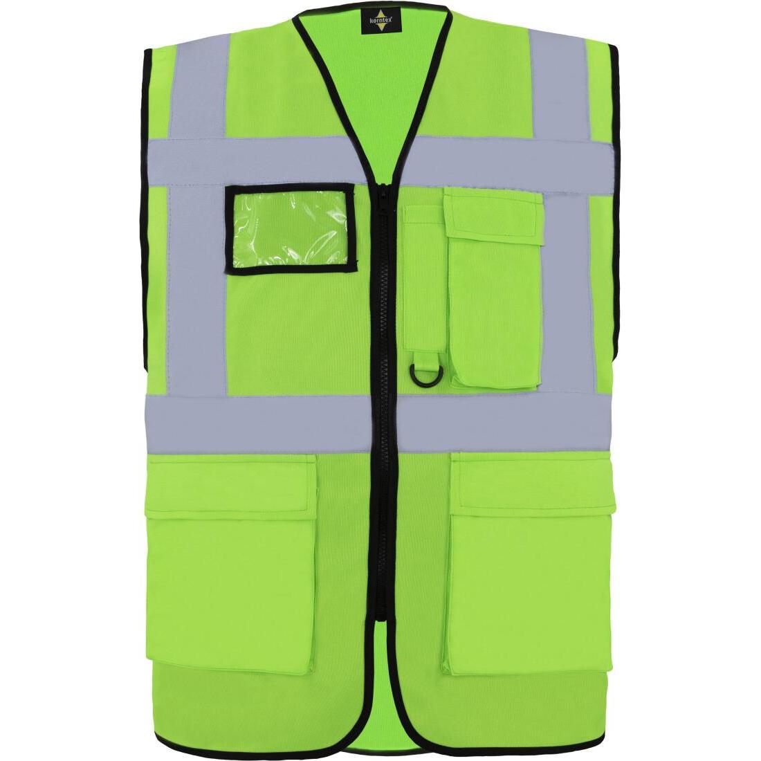 Korntex, Warnweste + Warnshirt, Warnweste Multifunktional Hamburg Hellgrün mit 360° Sicherheit XXL EN ISO 17353  KXCMF (...