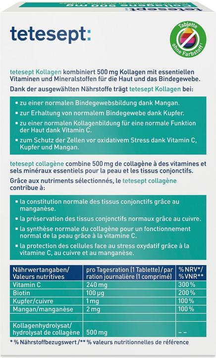 Nährwerte und Zutaten Tetesept Kollagen (30 Stk., Tabletten, 150 g)