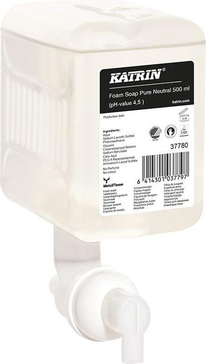 Actual product image Katrin 37780, Hands, Foam soap, Pump bottle, Nourishing, Softening, Rectangular, White (Liquid soap, 500 ml)