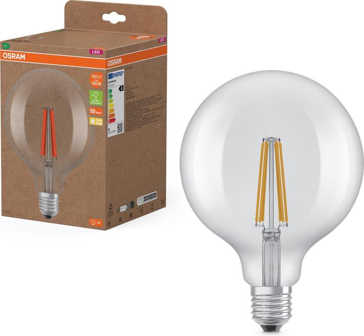 Immagine prodotto Osram LED Classic Globe 125 100 Filament Energy efficiency class A 7.2W 827 Clear E27 (E27, 1521 lm, 6x)