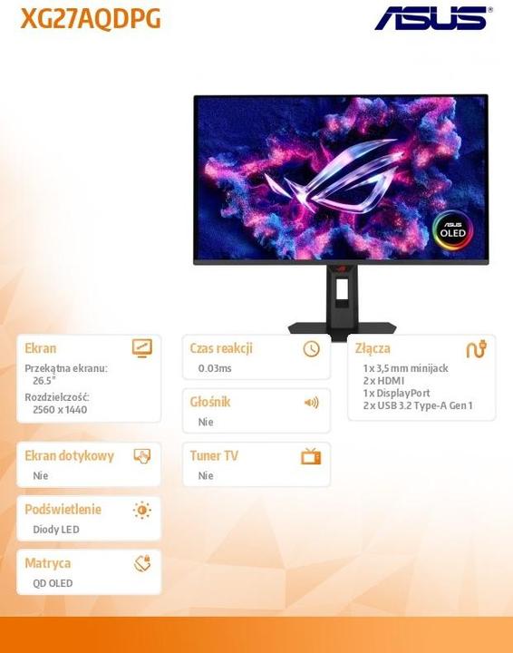 Image du produit ASUS ROG Strix OLED XG27AQDP gaming monitor (2560 x 1440 pixels, 26.50")