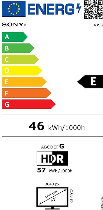 Energie-Label Sony K-43S3 (43", Bravia 3, LCD, 4K, 2025)