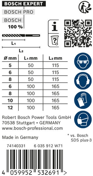 Nutritional values and ingredients Bosch Professional Zubehör EXPERT SDS plus-7X hammer drill bit set, 5/6/6/8/10/12 mm, 7 pcs. (5.0, 6.0, 8.0, 10.0, 12.0 mm)